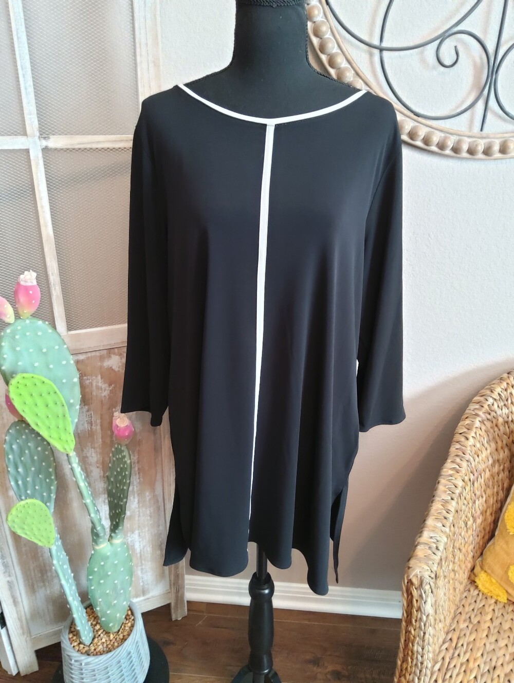 Alfani Black Tunic with White Trim